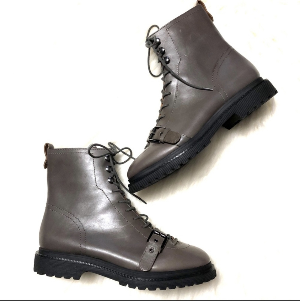 Franco Sarto EUC taupe leather lug sole combat boots  Size 9.5